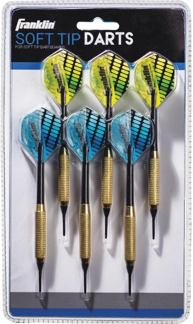 Franklin Sports Soft Tip Darts Set - 6 Pack of 18 Gram Soft Tip Darts - Removable Standard Nylon Flights and Brass Barrels - Lightweight Full Dart Set
