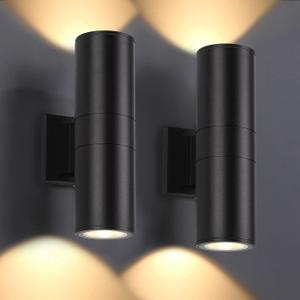 Outdoor Wall Lights 2 Packs, Integrated LED Cylinder Up Down 12W 2700K Modern Aluminum Light, Waterproof Exterior Light for Porch Patio Door (Black)