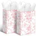 Kolldenn 24 Pcs Pink Floral Gift Bags with Handles Wildflower Party Favor Candy Treat Goodie Bags Scalloped for Birthday Decoration for Bridal Baby Shower Party Supplies, 6.3x3.2x8.3 In