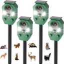 4-Pack Solar Powered Ultrasonic Animal Repeller, Outdoor Waterproof Deer Squirrel with Motion-Activated Sensor Strobe Light, for Cats, Raccoons, Skunks, Rabbits and More