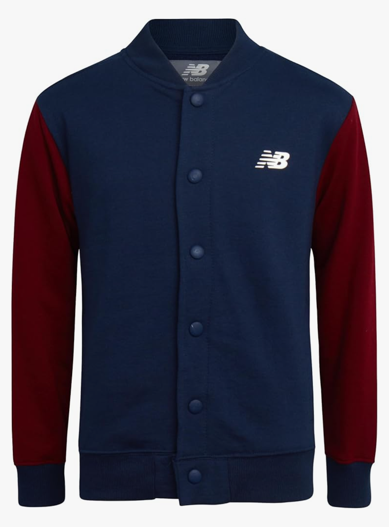 New Balance Boys Bomber Jacket - Soft Cotton Fleece Casual Outdoor Varsity Bomber Jacket for Boys (Sizes: S8)