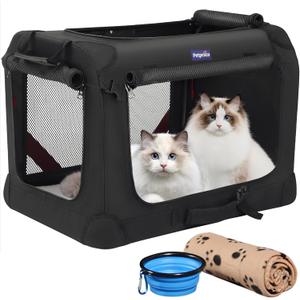 Petprsco Large Cat Carrier for 2 Cats Small Medium Dogs, Soft Pet Carrier 24x17x17 for Traveling with Warm Blanket Foldable Bowl and Washable Pad (24.0"L x 17.0"W x 17.0"H, Black)