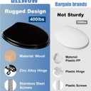 Deewow Black Elongated Toilet Seat, Heavy Duty Wood Toilet Seat with Baked Enamel Process, Suppor 400 lbs, Wooden Oval Toilet Lid with Chrome Hinges, Grip-Tight Bumpers, Easy Clean and Easy to Install