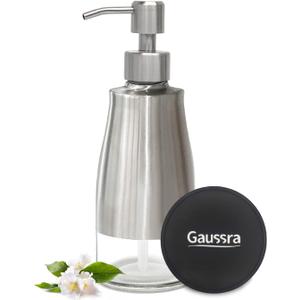 Soap Dispenser with Coaster and Stickers, Brushed Nickel Stainless Steel Case Glass Liner Hand Pump Dispenser, Refillable Liquid Hand Soap Dispenser for Bathroom & Kitchen (11OZ / 320ML)