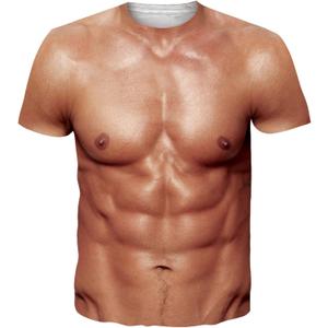 Goodstoworld Unisex 3D Fake Abs T Shirts Shredded Chest Printed Short Sleeve Costume Novelty Tees Shirt (L)