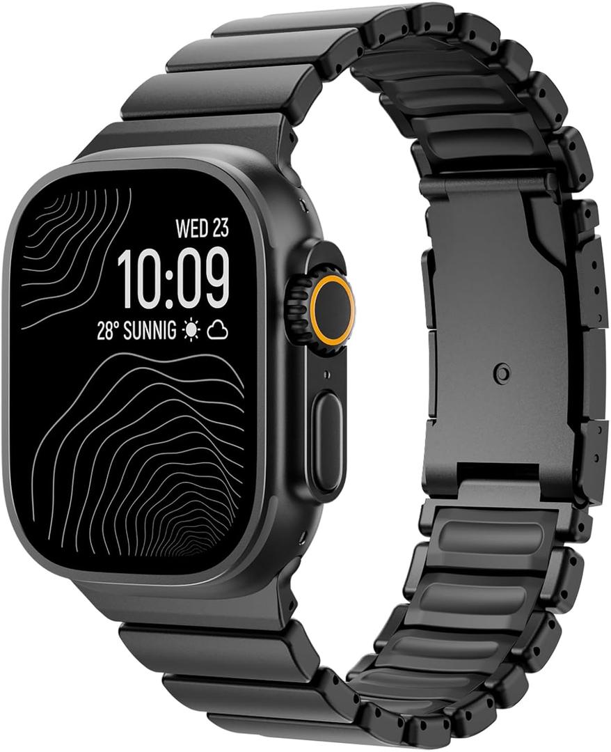 Titanium Band Compatible with Apple Watch Ultra 3/2/1 Band 49mm For iwatch Series 11 10 46mm 45mm 44mm 42mm SE 3/2/1 9 8 7 6 5 4 Men Women,Rubber Lining With Stainless Steel Buckle (Black)