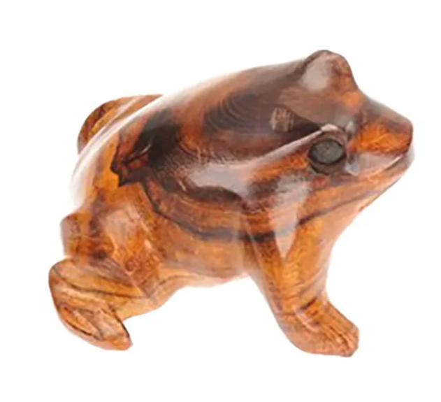 Rustic Carved Bullfrog 4 x 3 Handcrafted Desert Ironwood Decorative Table Top Figurine Sculpture Statue, Natural Cherry Brown