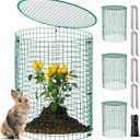 4 Pack Garden Plant Protectors from Animals with Stakes, Metal Mesh and Detachable Covers Wire Plant Cage for Keeping Bunny Animals Out, Chicken Wire Cover Garden Protect (15.7 * 13 in)