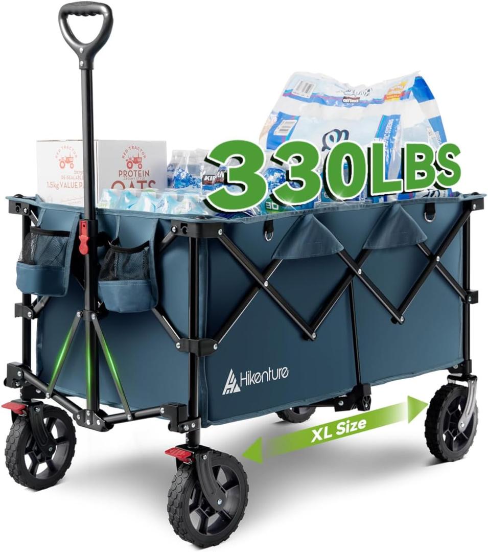 Hikenture 330lbs Collapsible Wagon Cart, Ultra-Large Wagons Carts Foldable Heavy Duty, Utility All Terrain Folding Wagon with Wheels for Groceries, Garden, Sports, Beach, Shopping