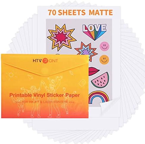 HTVRONT Printable Vinyl Sticker Paper - 70 Sheets Waterproof Matte Sticker Paper for Inkjet Printer & Laser Printer, Dries Quickly & Tear Resistant, 8.5"x11"