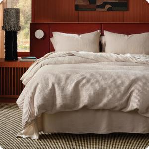 Bedsure Cotton Duvet Cover Queen Size - 100% Cotton Waffle Weave Linen Duvet Cover, PureWoven Textured Breathable Bedding Comforter Cover for All Season, 1 Duvet Cover Only 90"x90"