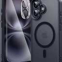 3 in 1 for iPhone 16 Case with MagSafe, Screen Protector*1 Camera Lens Protector*1,Matte Skin Feeling Back Cover Military-Grade Protection for iPhone 16 Phone Case 6.1 inch Matte Black