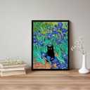 Krtoni Framed Van Gogh Irises Canvas Wall Art, Famous Oil Paintings Garden Flower Black Cat Wall Decor, Impressionism Funny Vintage Print Artwork For Farmhouse Gallery Bathroom 24''L x 16''W