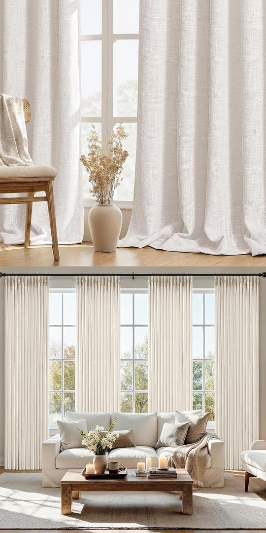 MIULEE Thick Linen Curtains Bundle, 96 Inches Long - Pinch Pleated 4 Panels + Thick Linen 2 Panels, Light Filtering Back Tab/Pinch Pleated Drapes for Living Room & Bedroom (W40+W42)