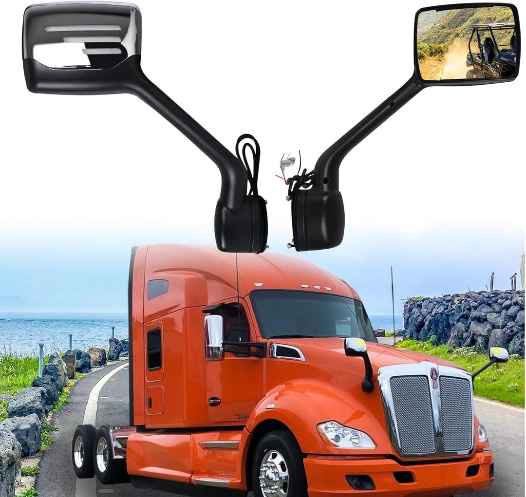 Chrome Hood Mirror Assembly with LED Light Replacement for 2013-2019 Kenworth T680,Semi Trucks Kenworth T680 Accessories,Driver and Passenger Side