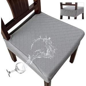 Genina Waterproof Seat Covers for Chairs Seat Covers for Dining Room Chair Slipcovers Kitchen Chair Covers Dining Chair Covers (4 PCS-Rear-covered, Light Grey)