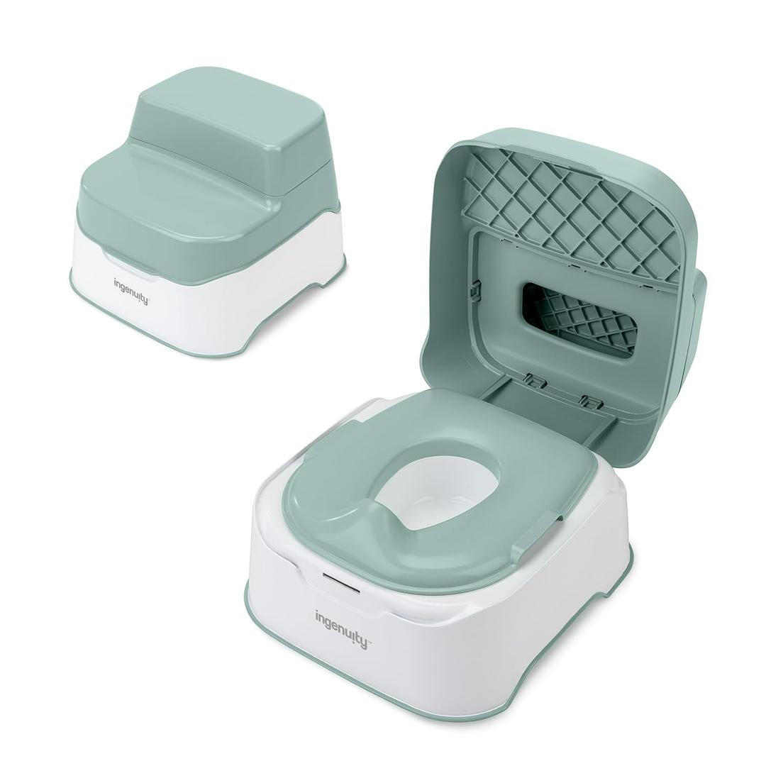 Ingenuity Prepare to Potty 3-in-1 System - Potty Training Toilet, Topper, Step Stool, Easy Setup, for Toddlers Ages 18 Months+ (Green)