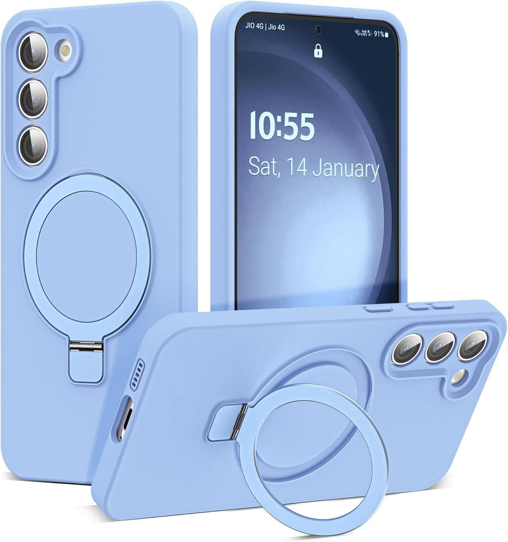 for Samsung Galaxy S23 Case with Magnetic Invisible Stand [Compatible with Mag-Safe] Military Drop Tested [Full Camera Protection] Silicone S23 Cases for Men Women, Blue