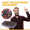 Ultimate Battery Organizer, 104-Slot Storage Case with LCD Tester - Holds AA, AAA, C, D, 9V & Button Batteries, Wall Mountable, Clear Cover Hard Plastic Holder