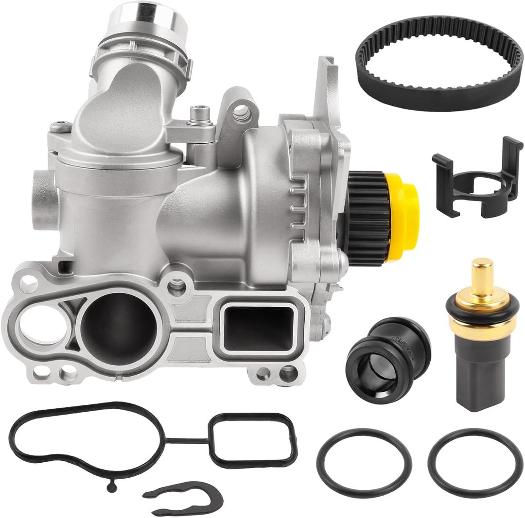 Aluminum Water Pump With Belt 2.0L L4 Compatible with A3 A4 A5 A6 Q3 Q5 TT Passat Jetta Golf GTI Eos Beetle CC Replace 06H121026AF 1312460