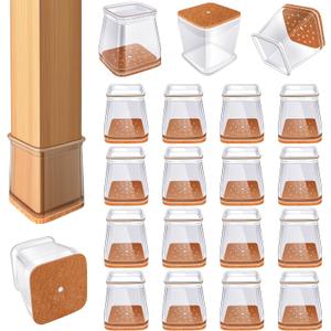 24 Pcs Chair Leg Floor Protectors for Hardwood Floors Square Silicone Covers to Protect Wood Tile Floors Felt Pads Furniture Leg Caps Non-Slip Reduce Noise (Fit:3/4" to 1")