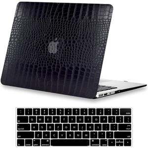 KEROM Compatible with Crocodile MacBook Pro 13 inch Case 2024-2016 M2 M1 A2338 A2289 A2251 A2159 A1989 A1706 A1708, Crocodile Skin Alligator Skin PU Leather Hard Shell Case & Keyboard Cover, Black (# Black Crocodile)