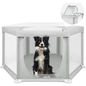 58.3"x58.3"x29.9" Large Dog Playpen Indoor, Extra Tall Puppy Playpen with Removable Roof, Sturdy Fabric Dog Pen for Medium to Large Pets, Spacious Hexagonal Pet Playpen Indoor for Comfort & Security