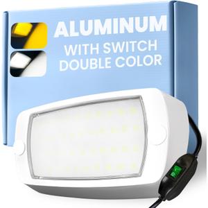 Aluminum RV Exterior Porch Light, Dual-Color LED with Switch, 12V IP67 Waterproof Floodlight, Low Current All-Weather Lighting for Campers, Trailers, Trucks & 5th Wheels (White Housing)