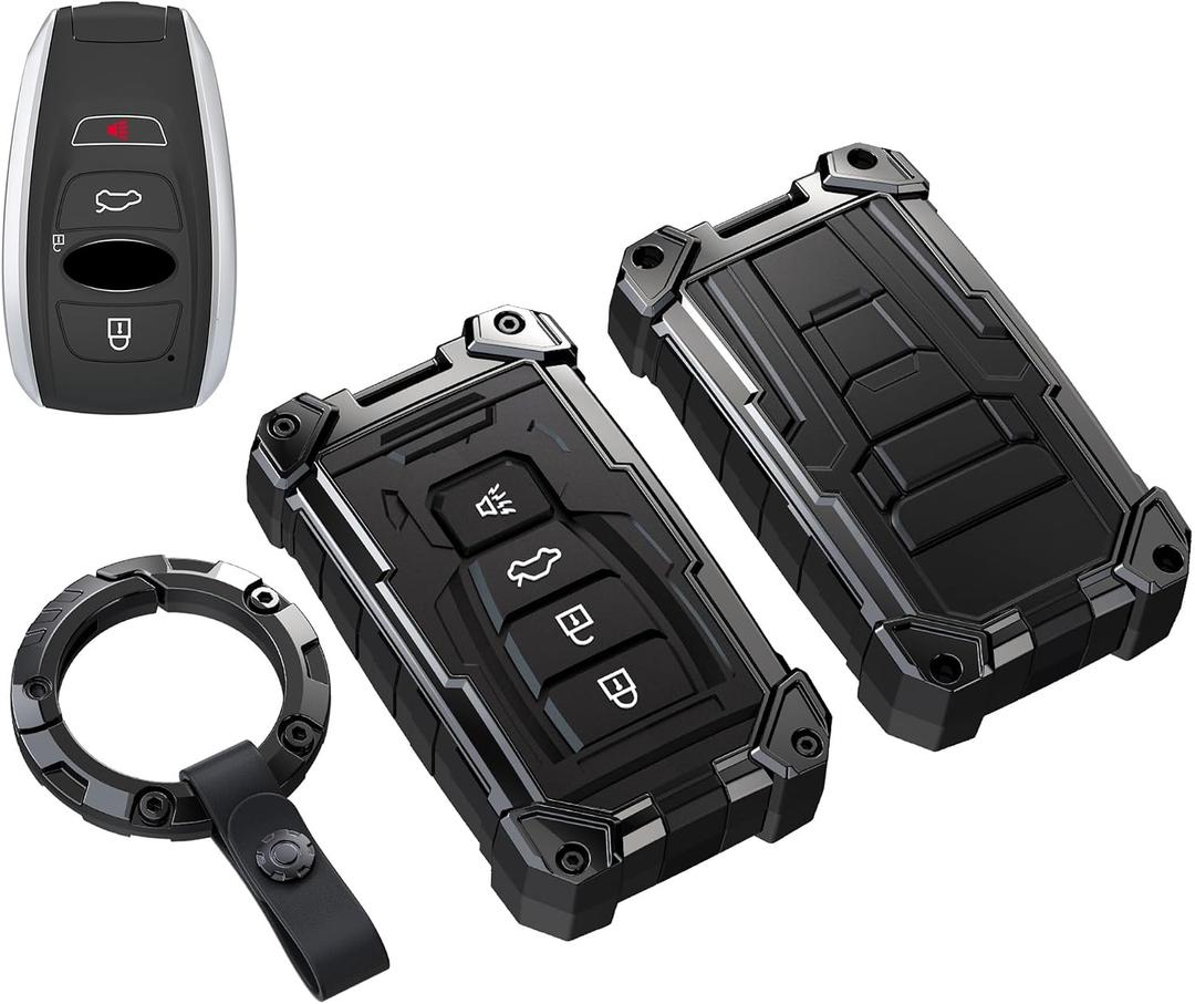 Heavy Key Fob Cover for Subaru, Keychain, Metal Silicone Key Fob Case Compatible with Forester Outback BRZ Legacy CrossTrek Ascent Impreza Forest WRX (Black, R Buckle)