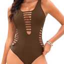 Aqua Eve Women Sexy One Piece Swimsuits Plunge Deep V Neck Cutout Bathing Suits XL