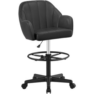 VECELO Drafting Chair with Height-Adjustable, Lumbar Support and Footrest, for Standing Desk Bedroom Vanity Office Living Computer Room (Black)