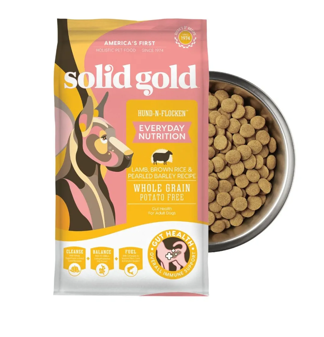 Solid Gold, Hund-N-Flocken, Dog Food Dry with Lamb, Rice and Omega 3 Fish Oil for Dogs, Probiotics, 24 LB