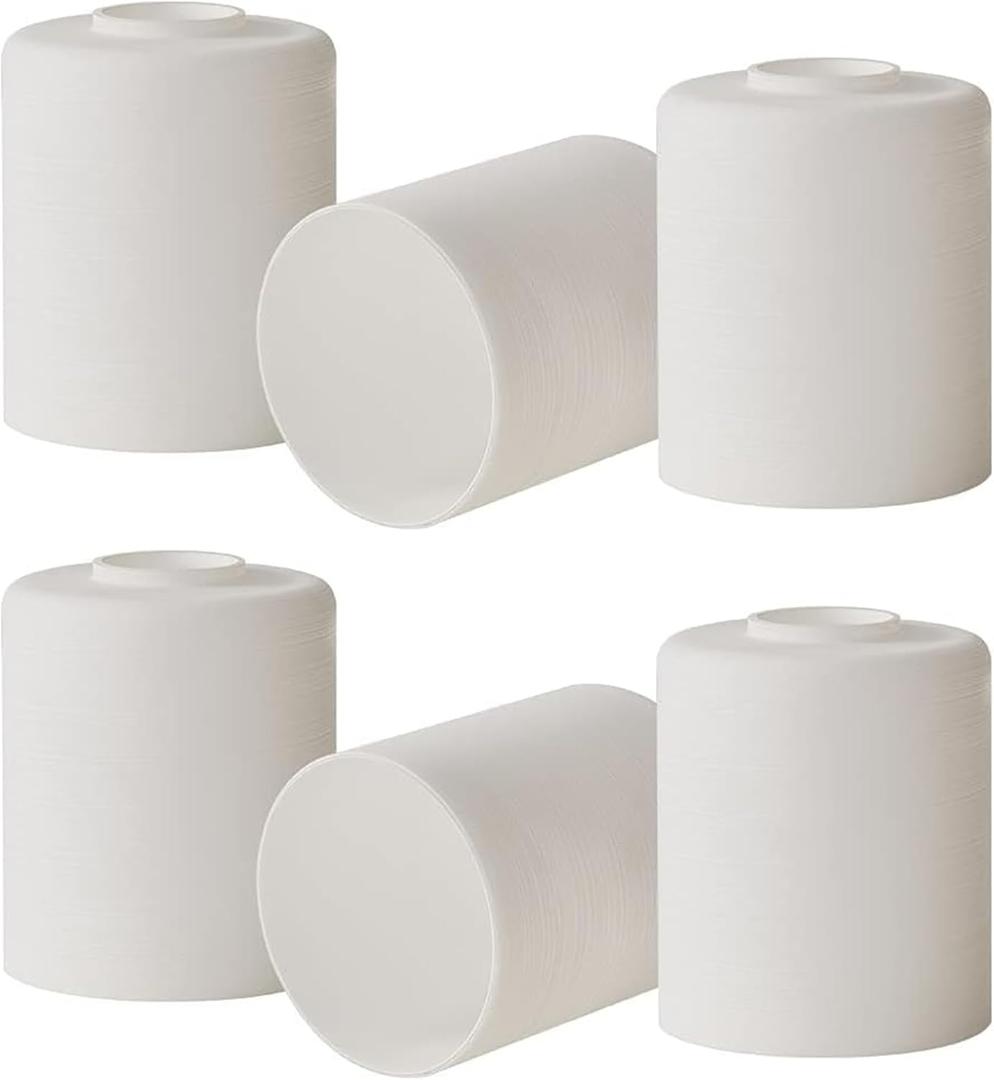 White Line Painted Glass Shade, Cylinder Globe replacement for Vanity Light, Chandelier (white, 6 Pack White Line Painted)