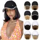 Quick Dry Hat with Hair Extensions Sun Protection Hat Wig Lightweight Outdoor Baseball Cap Attached 13" Short Straight Hairpiece Synthetic for Women Dark Brown