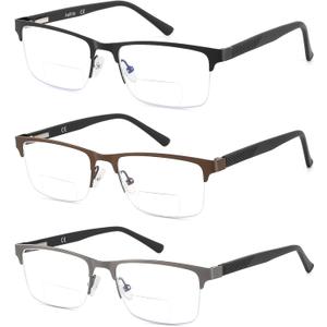 Bifocal No Line Progressive Multifocus Reading Glasses Men Multifocal Reader Blue Light Computer Metal Frame Eyeglass