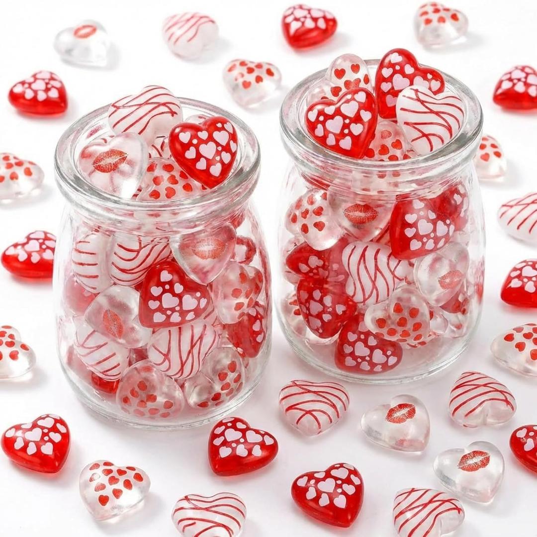 60 Pcs Heart Vase Fillers Resin Heart Gems Ornaments with Flatback  Table Scatter Decorations for Wedding Party, Home Decor, Mother's Day