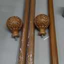 Wood Curtain Rods for Windows 28 to 48 Inch, 1'' Adjustable Decorative Drapery Rods with Imitation Wood Grain Leaf Pattern Finials, Boho Heavy Duty Window Curtain Rods Set 18''-60''