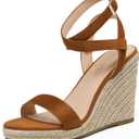 DREAM PAIRS Womens Open Toe Espadrilles Dressy Platform Sandals Buckle Ankle Strap Stylish Wedges Sandals (10, Tan/Suede)