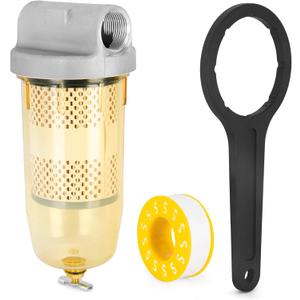 496 Fuel Tank Filter Assembly, Diesel Tank Water Separator with 1" Npt Top Cap, Wrench Replacement Transfer Tank Filter for Gasoline Diesel 30 Micron Max 25 Gpm 150 Psi - Replaces# B10-Al