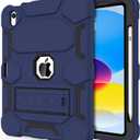 CCMAO Case for iPad 10th Generation 10.9 Inch 2022, iPad (A16) 11th Generation 11 Inch 2025, with Kickstand & Pencil Holder, Heavy Duty Shockproof Hybrid Protective Cover for Kids, Navy Blue+Black