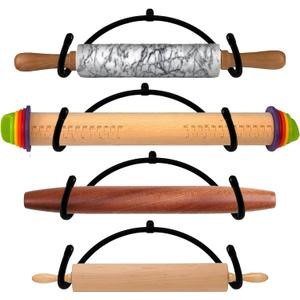 Pack of 4  Rolling Pin Holder Display Rack Storage Organizers Wall Mount Hooks  Home Decor Kitchen Wall Hanging Multi Purpose Bottle Rack - No Rolling Pin