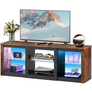 WLIVE LED TV Stand for 65-Inch TV, 58-Inch Entertainment Center with Adjustable Glass Shelves, Modern Media Console for Living Room & Bedroom, Rustic Brown