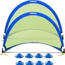 Poray Soccer Goal for Kid Easy-up Set of Two Portable Soccer Net 210D Oxford with 8 Field Marker Cones Extra Stakes Fun for Backyard and Soccer Training