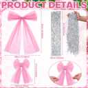 Christmas Tree Bow Decorations and Tinsel Icicles Set Include 30 Pcs Small Organza Christmas Bows 1 PC 11 x 20 Large Tree Topper Tinsel Icicles for Wedding Holiday Home Decor(Pink)