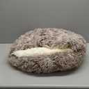 NOYAL Round Hooded Donut Dog Bed for Small & Medium Pets - Plush Fluffy Anti-Anxiety Cat Cave Bed with Cover (Medium 23.6'', Gradual brown)