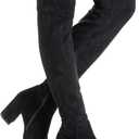 N.N.G Women Over the Knee Boots Thigh High Suede Black Block Low 2 Inch Heel Chunky Above Knee Winter Pointed toe, 39 