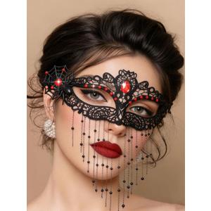 Tgirls Rhinestone Masquerade Lace Mask Women Tassel Beaded Costume Eye Masks for Party