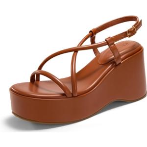 Coutgo Womens Platform Wedge Heels Sandals Slingback Open Toe Ankle Strap Summer Dress Shoes (7, Brown)