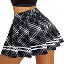 Avidlove Plaid Skirts for Women Pleated Skirt High Waist Elastic A Line Basic Skater Skirt Schoolgirl Short Mini Skirts（Black White Plaid, L）