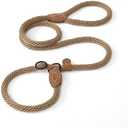 Mile High Life Slip Leads for Dogs | Heavy Duty Dog Training Leash | 5 Feet No Pull Slip Leashes w Leather Tip | Brown Rope Lead for Dogs Outside